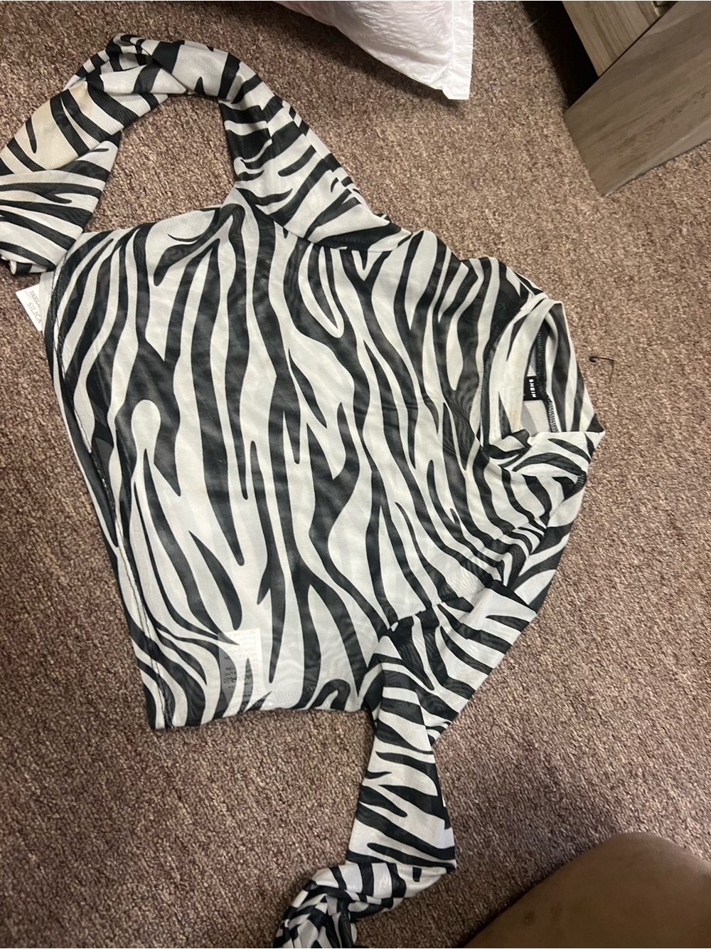 SHEIN Black & White Zebra-Print Long Sleeve Top